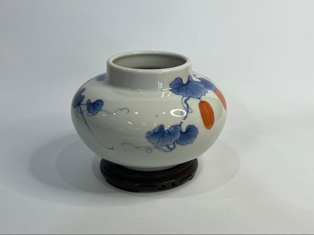 【真葛香山】色絵烏瓜図花瓶 二代 香半之助作 帝室技芸員【書載品現物】