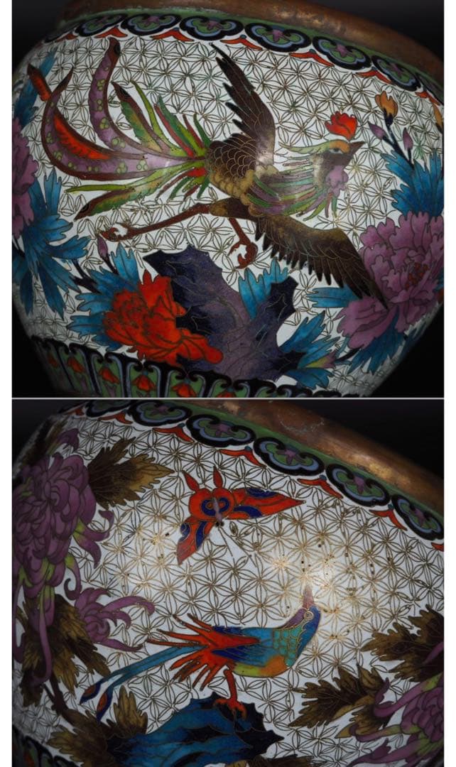 送料無料　中国古玩 鳳凰牡丹図七宝花鉢 植木鉢