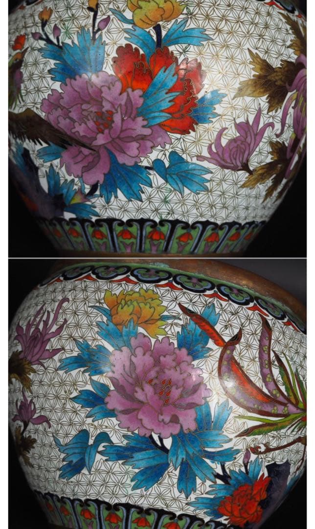 送料無料　中国古玩 鳳凰牡丹図七宝花鉢 植木鉢