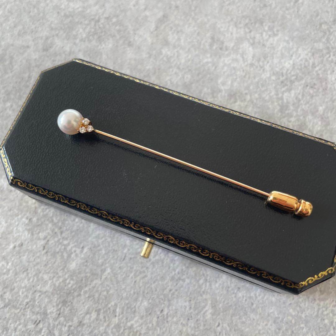 美品 TASAKI タサキ 田崎真珠 K18 ダイヤとパールのピンブローチ