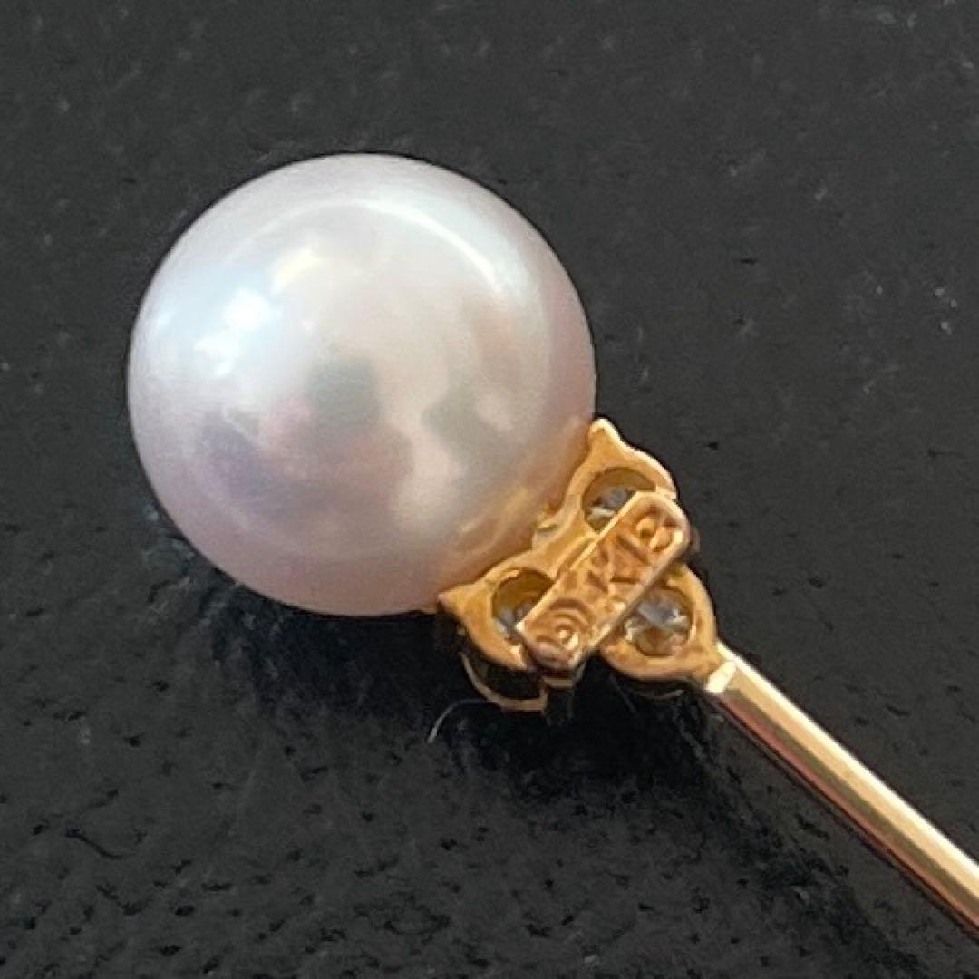 美品 TASAKI タサキ 田崎真珠 K18 ダイヤとパールのピンブローチ
