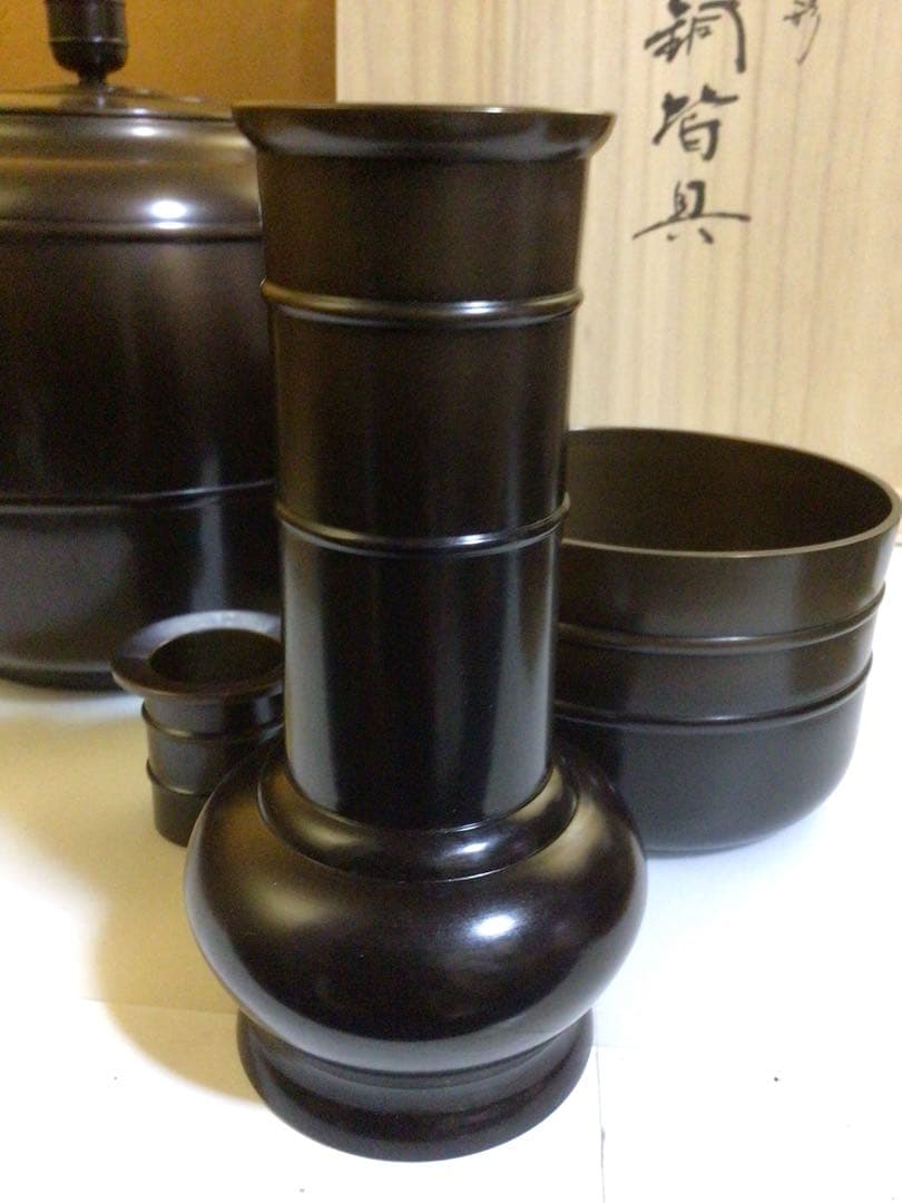 唐銅皆具『金谷浄雲』 利休形 共桐箱付き おそらく未使用品