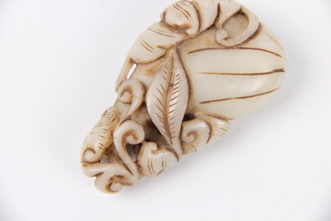 中国美術 和田玉 玉佩 白玉 彫刻 瓜果文 飾り物 古玉 時代物 EG29-3