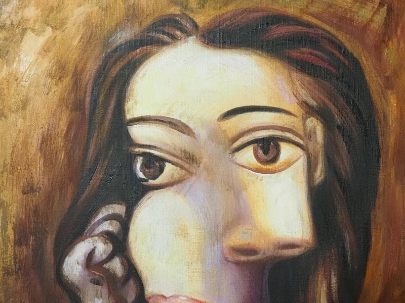 【値下げ】 油彩画 女性肖像 人物画　油絵　ピカソ　F6　額付き　手描き　肉筆