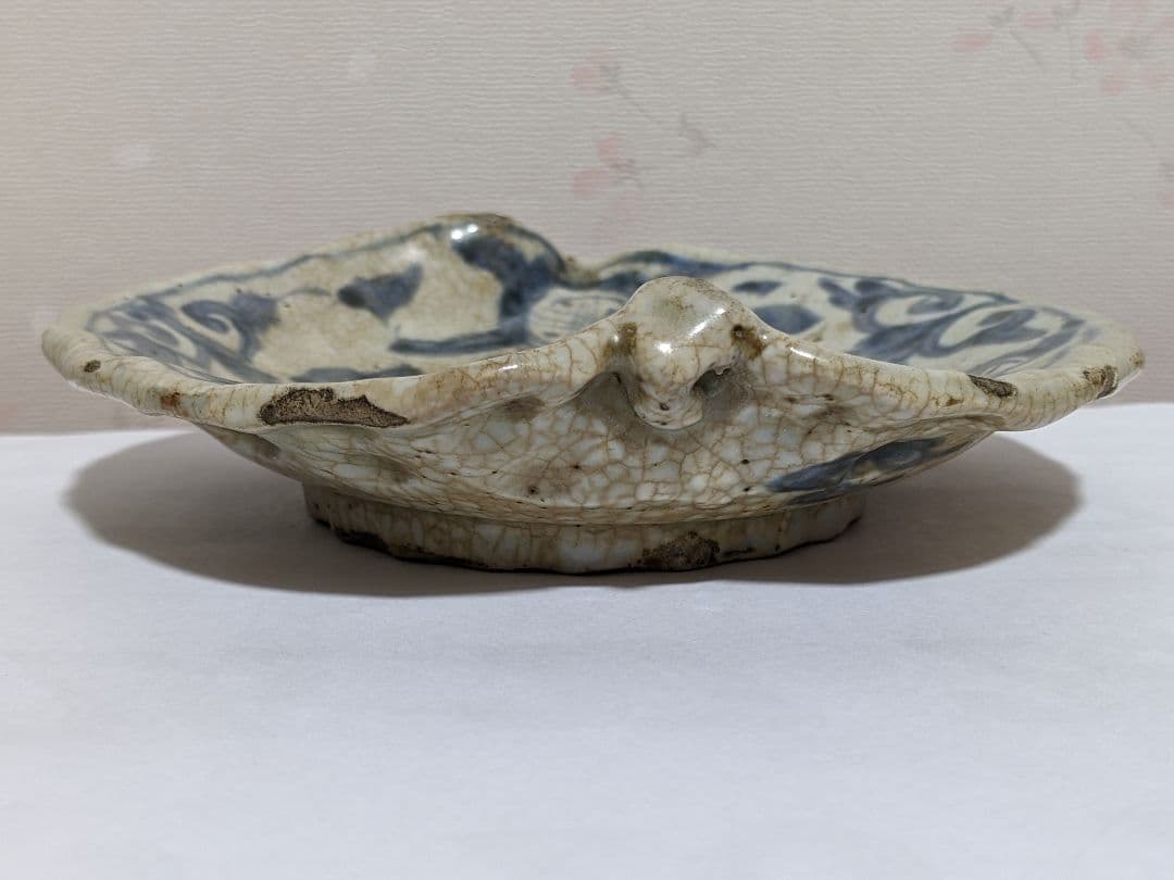 ⭐中国古陶磁 筆洗 古美術品 染付 鳳凰文 桃形 変形皿 古玩 文房四宝 骨董品