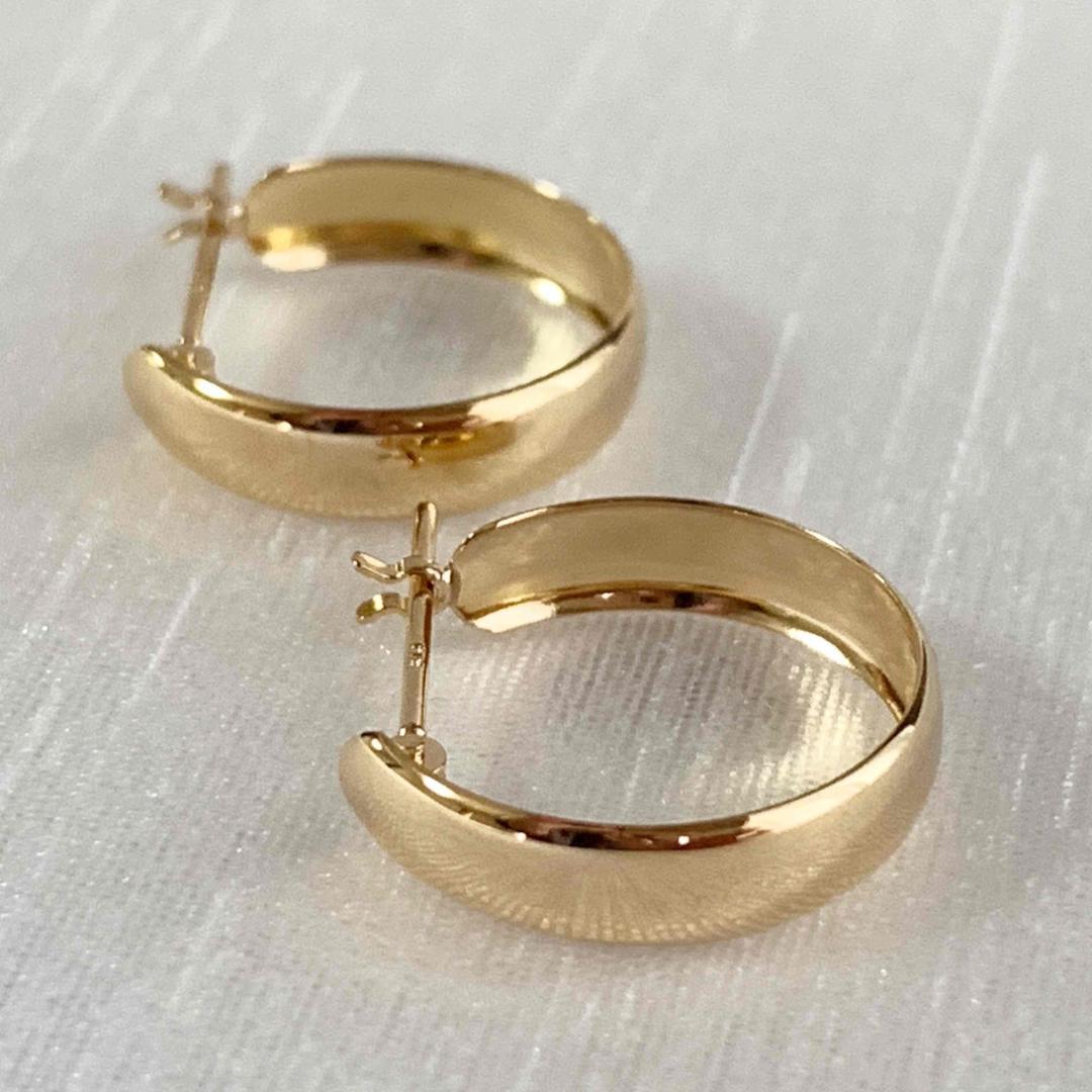 18金【4×15mm 甲丸フープピアス 】イエローゴールド ペア 日本製 新品！