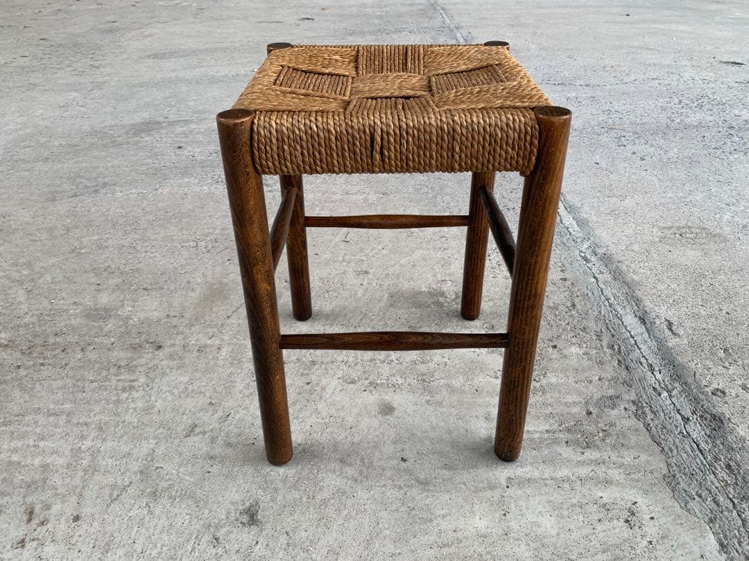 アンティーク ラッシュ スツール 縄編み チェア 民芸家具 椅子 No.4