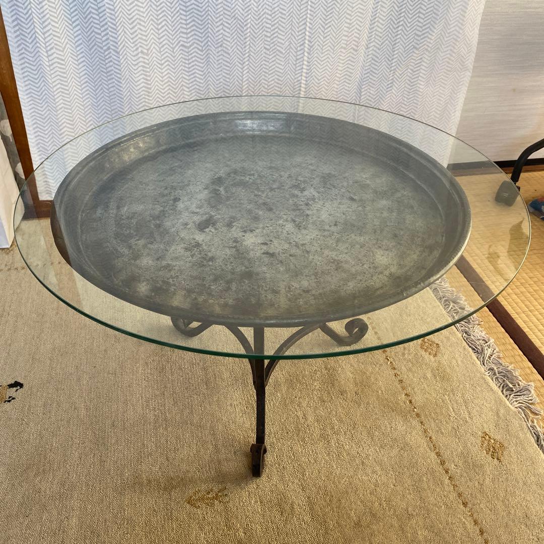 最終お値引きします！異国モロッコ　真鍮ガラステーブル