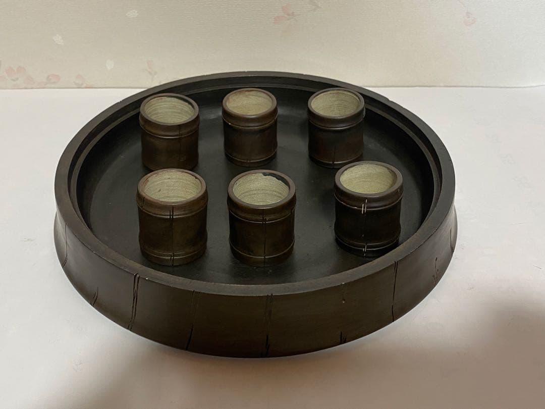 ♦中国？台湾 竹節形 茶道具1式 茶壺 茶碗 盆 急須 紫泥 煎茶道具 骨董品