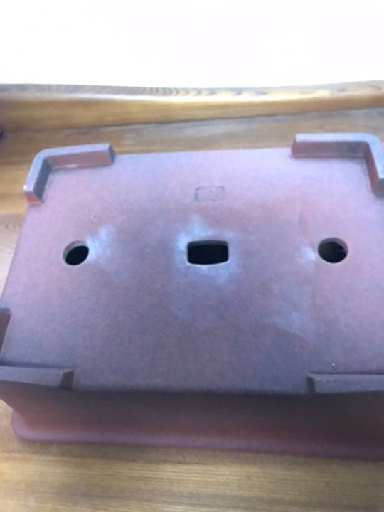 盆栽鉢　希少時代紅泥赤色梨皮切り足長方盆栽鉢山野草植木鉢32.5x24x12