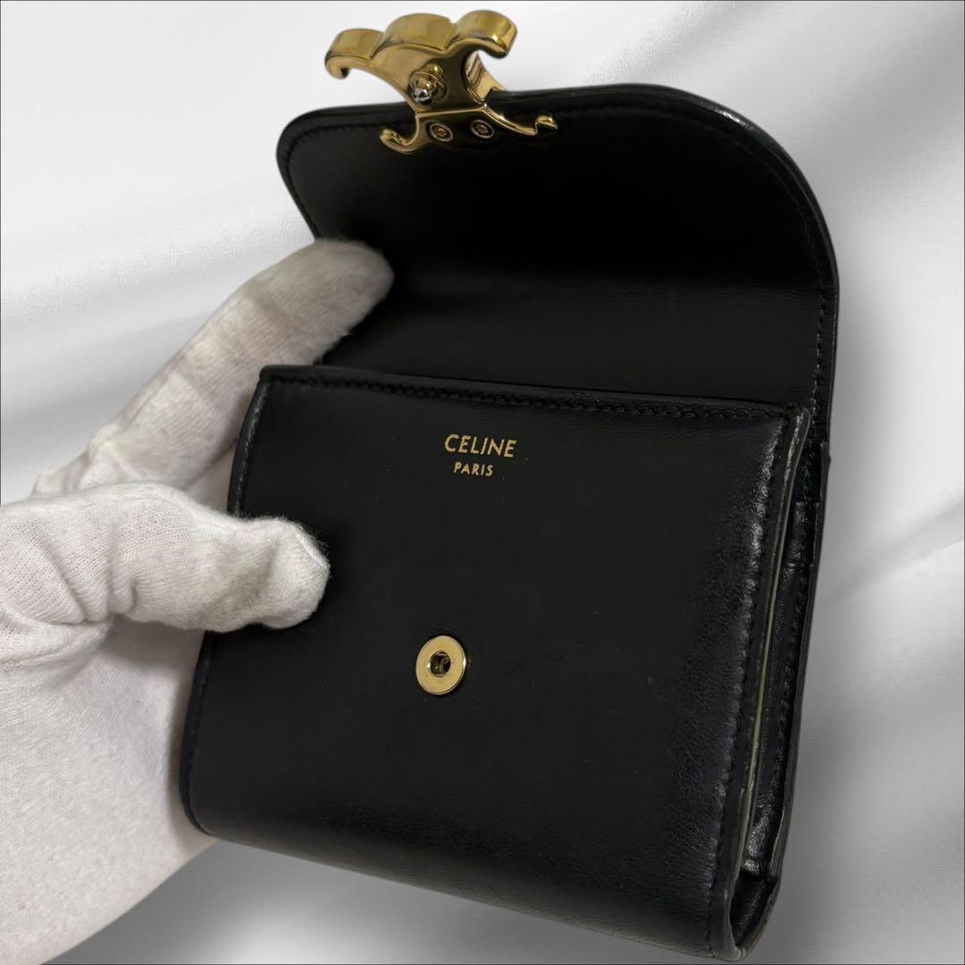 極美品✨ CELINE セリーヌ トリオンフ ブラック レザー 三つ折り 財布