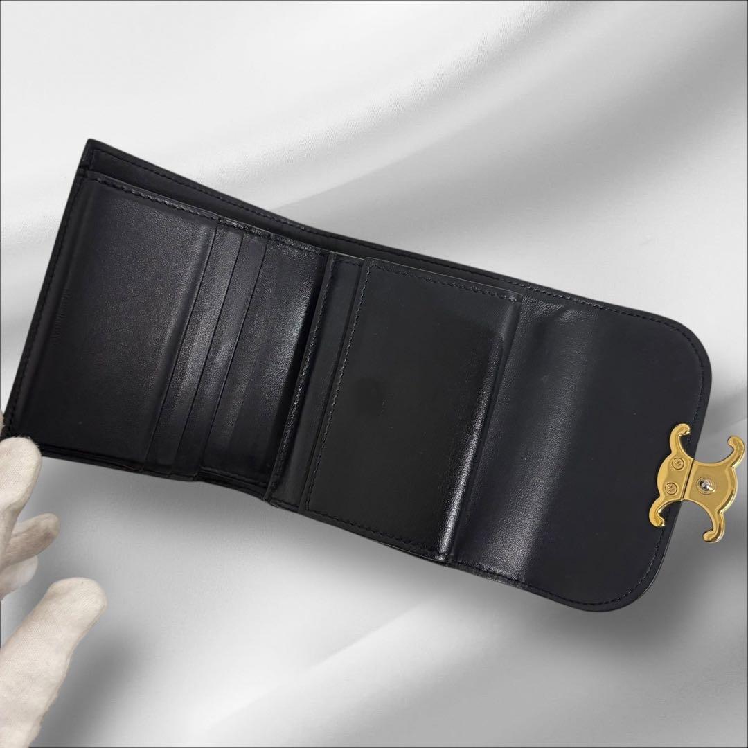 極美品✨ CELINE セリーヌ トリオンフ ブラック レザー 三つ折り 財布