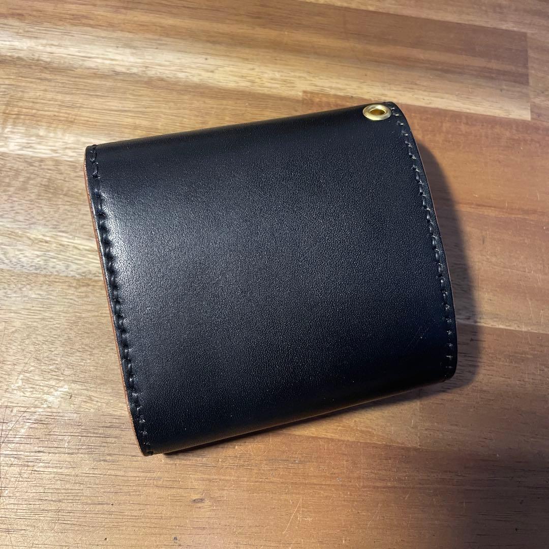 ショートトラッカーウォレット　栃木レザー　茶芯　丘染めブラック