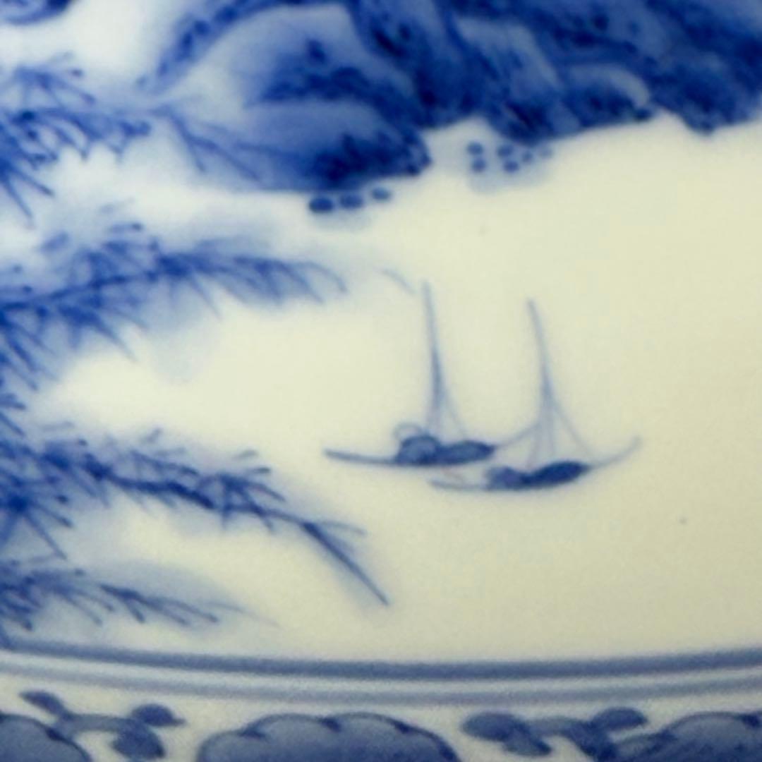 鍋島最高峰　市川光春 作　染付山水図花瓶　超絶細密技巧　鍋島藩御用窯　銘入　家紋