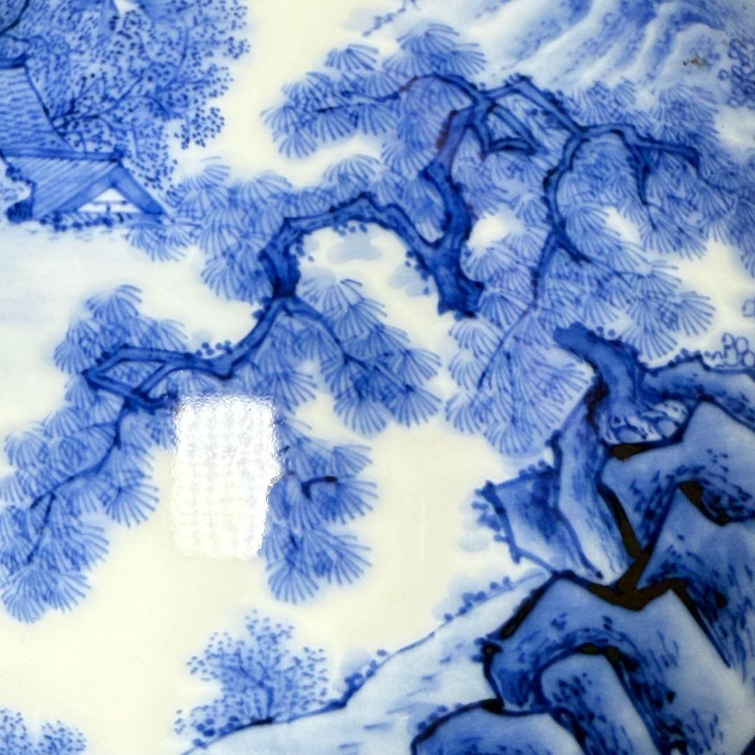 鍋島最高峰　市川光春 作　染付山水図花瓶　超絶細密技巧　鍋島藩御用窯　銘入　家紋