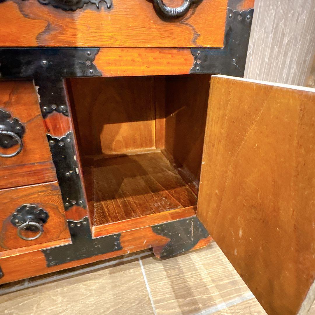 【美品】仙台箪笥風 民芸箪笥 和家具 小箪笥 車輪付き 鉄金具 木製 収納棚