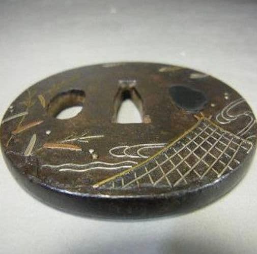 日本刀鍔！状態抜群！家とネコジャラシ！