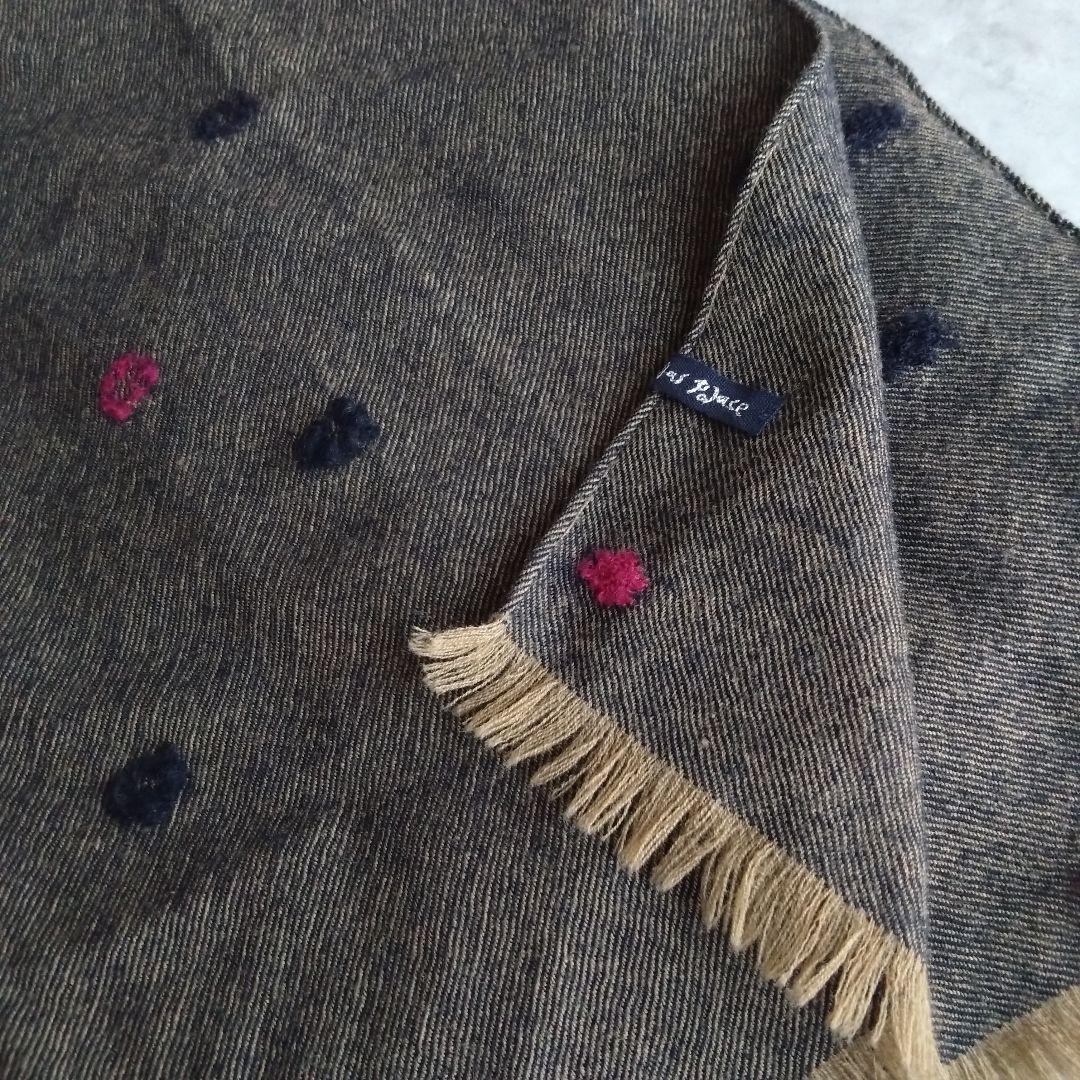 パラスパレス 大判ストール フリンジ ドット柄 刺繍 マフラー 茶 黒 ピンク
