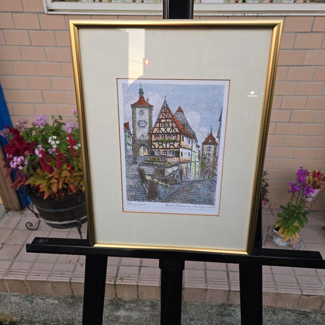 素敵な街並みの版画　 リトグラフ