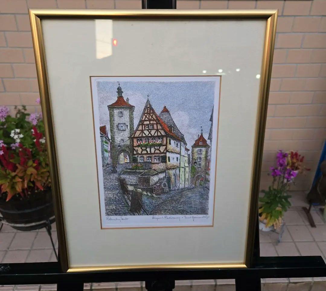 素敵な街並みの版画　 リトグラフ