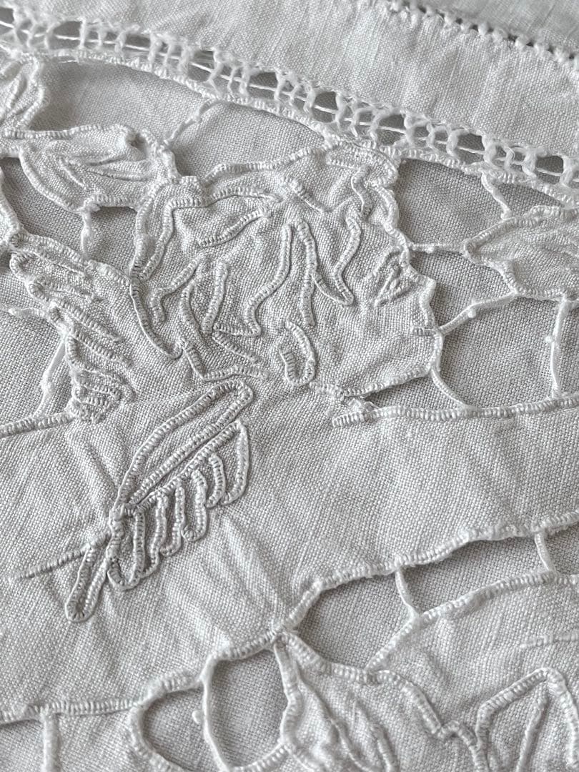 【美品】フランスアンティーク 天使と手刺繍OHモノグラムクッションカバー3151