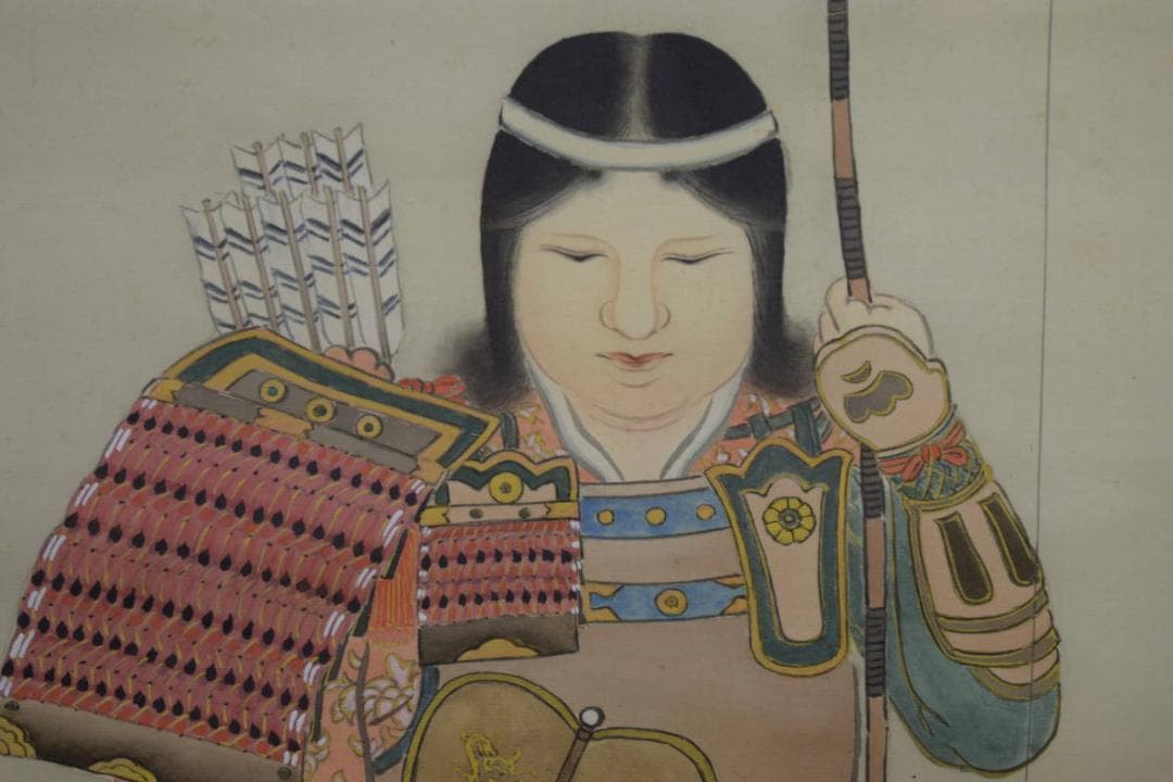 真作/泰麗/神功揚戯れ/神功皇后図/桐共箱付/布袋屋掛軸HG-528