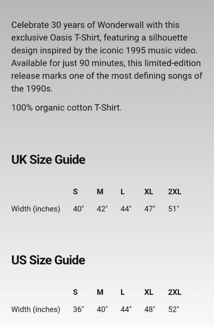 2XL oasis Wonderwall 90分間限定 Tシャツ オアシス