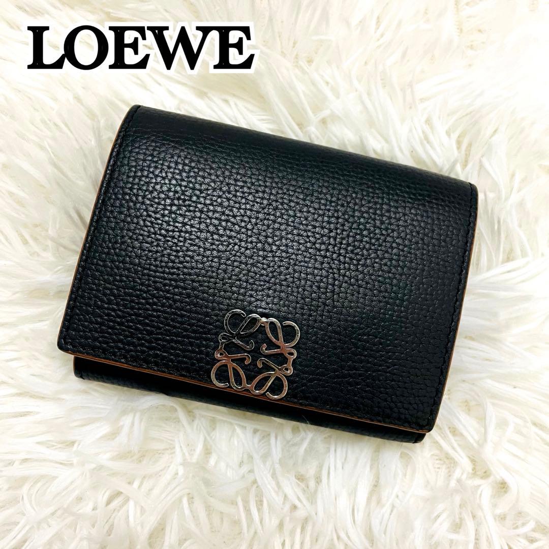 極美✨ロエベ 三つ折り財布 トライフォールド アナグラム レザー ブラック