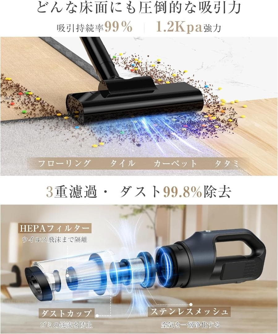 掃除機 コードレス 2024新型 15000pa強力吸引 ハンディクリーナー