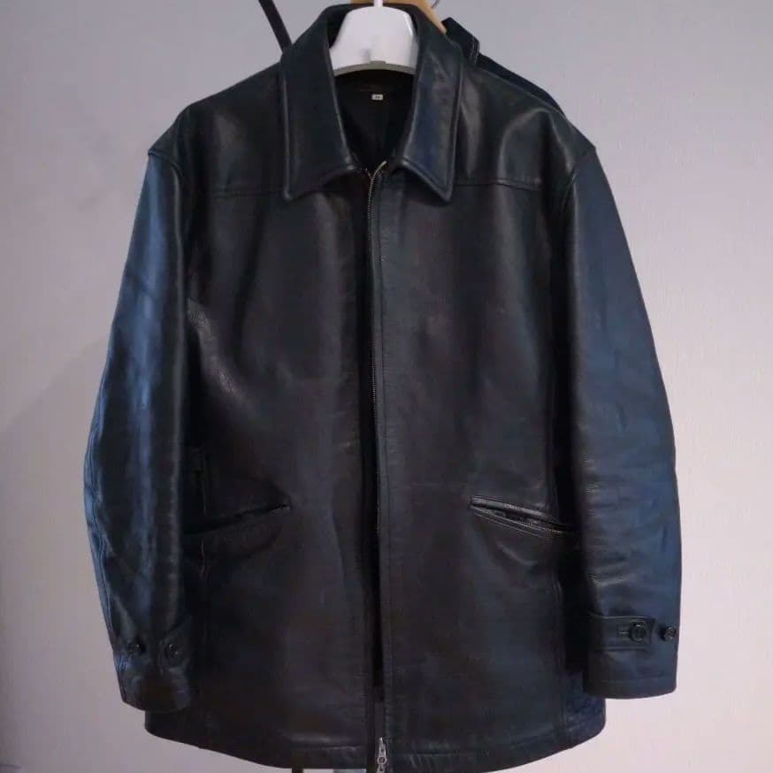 【日本製】ハロルズギア　レザーカーコート　シングル　牛革　肉厚　一点物