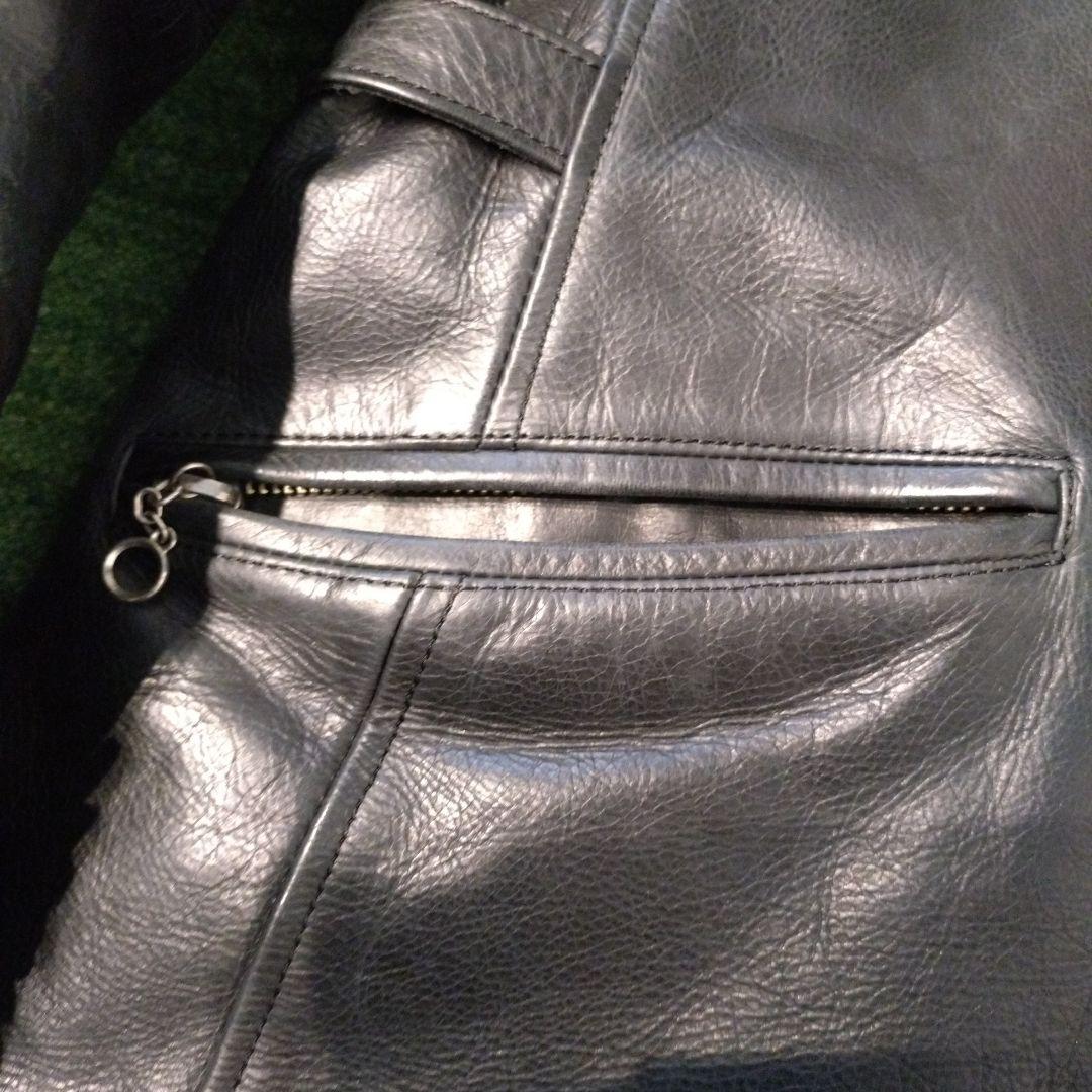 【日本製】ハロルズギア　レザーカーコート　シングル　牛革　肉厚　一点物