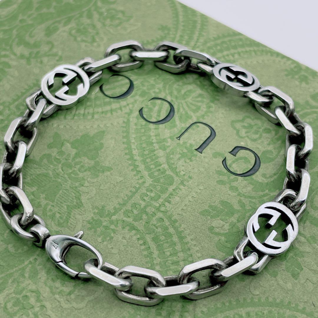 GUCCI　インターロッキング　ブレスレット　17号　シルバー チェーン