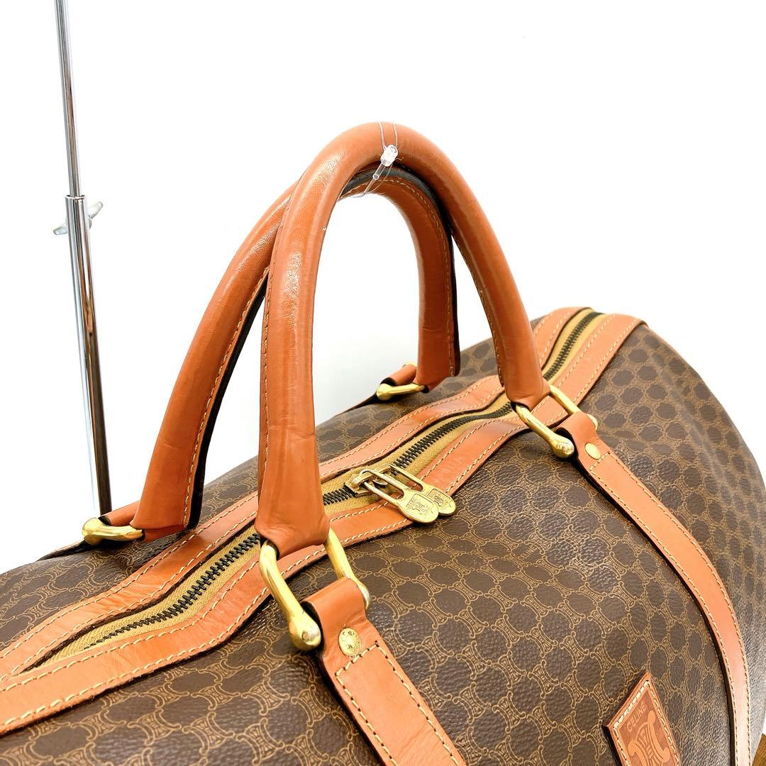 【CELINE】ボストンバッグ　マカダム柄　ゴールド金具　PVC ブラウン