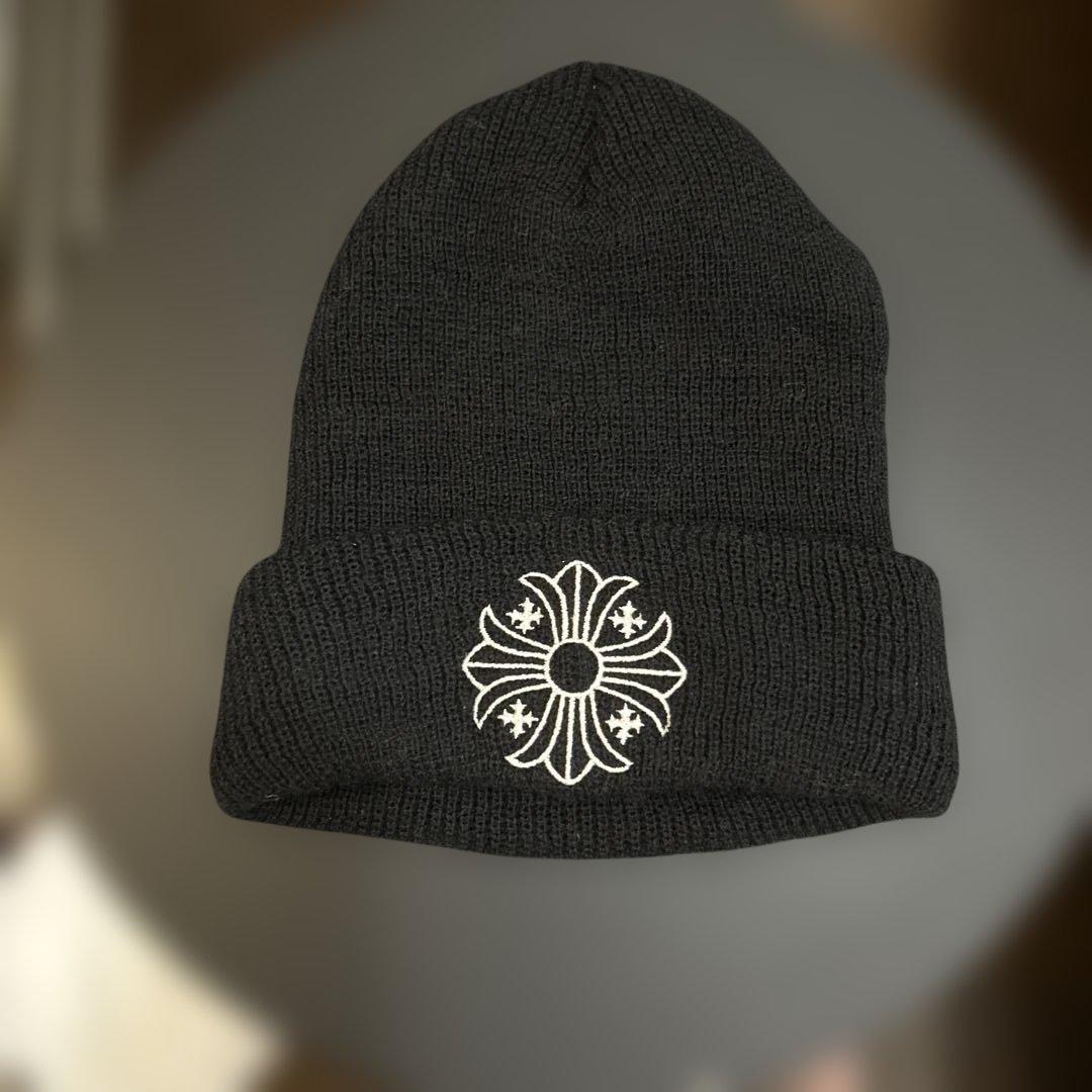 【美品】CHROME HEARTS クロムハーツ ニット帽 刺繍ロゴ ブラック