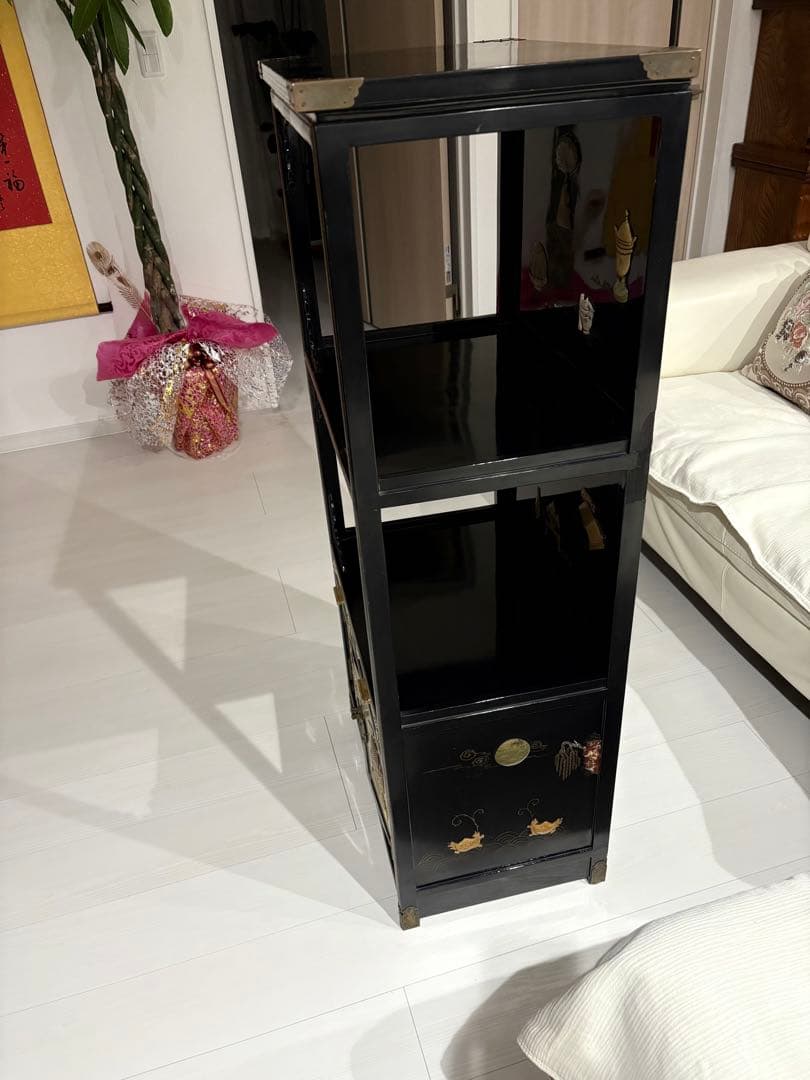 飾り棚 和製ビンテージ 花梨 カリン材 螺鈿 ラデン 象嵌 美しい 茶棚