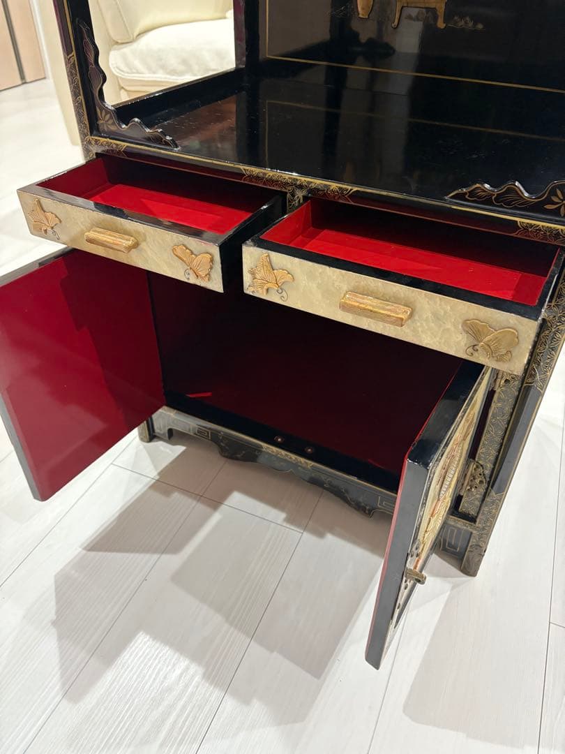 飾り棚 和製ビンテージ 花梨 カリン材 螺鈿 ラデン 象嵌 美しい 茶棚