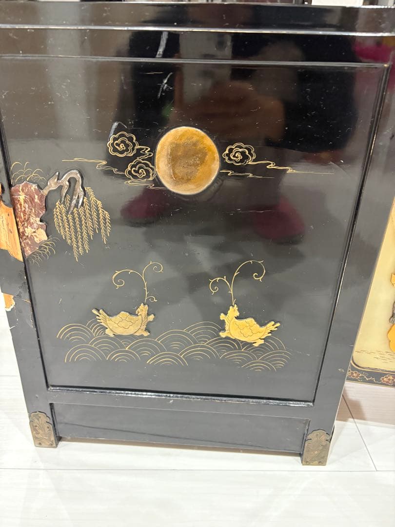 飾り棚 和製ビンテージ 花梨 カリン材 螺鈿 ラデン 象嵌 美しい 茶棚