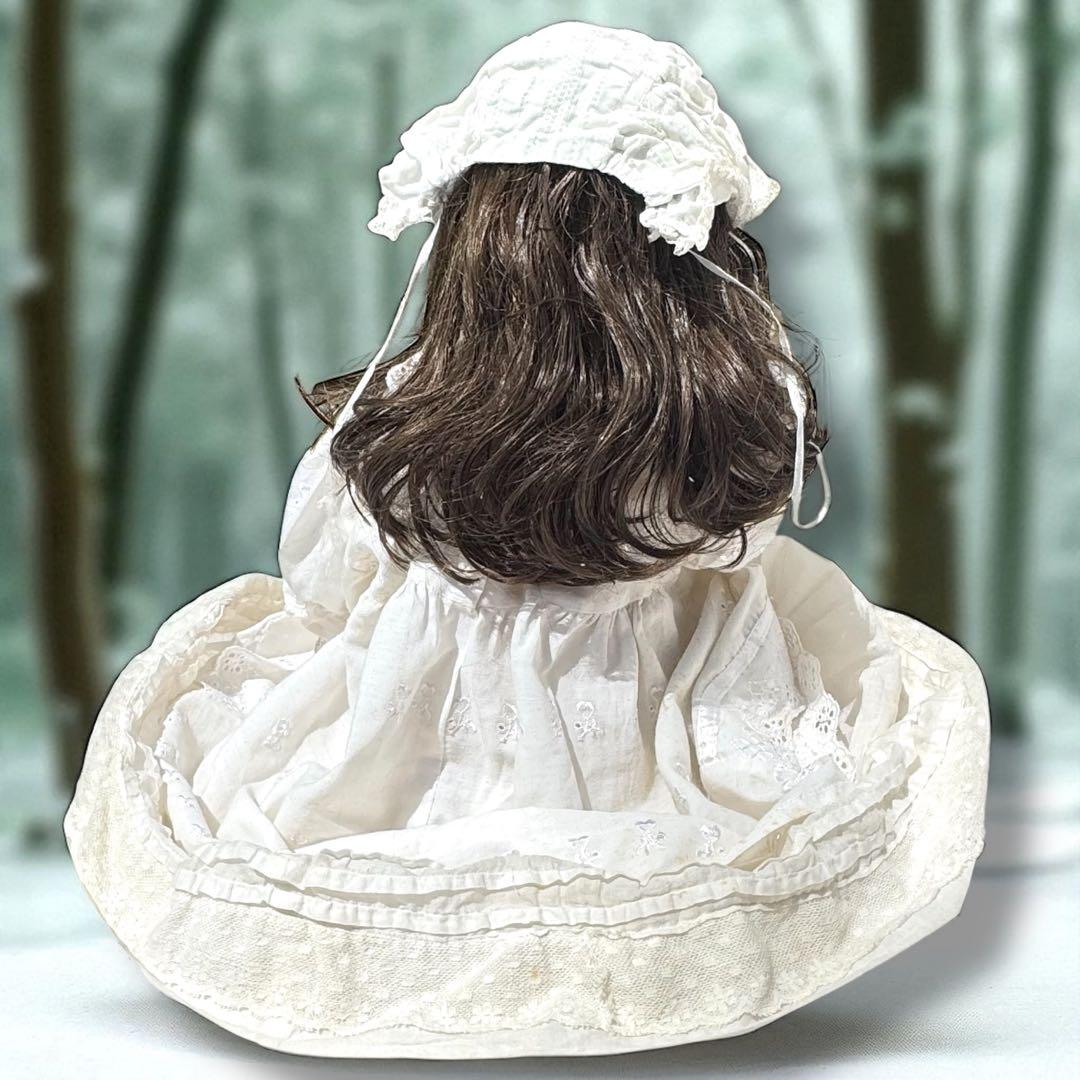 アンティーク ビスクドールアーモンド マルセル ホワイトドレス ボネ カメオ