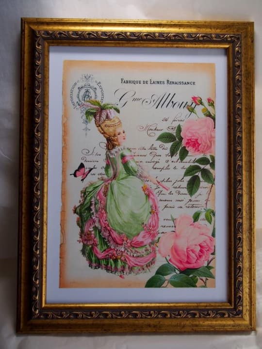 マリーアントワネット　大輪のピンクの薔薇　金額縁