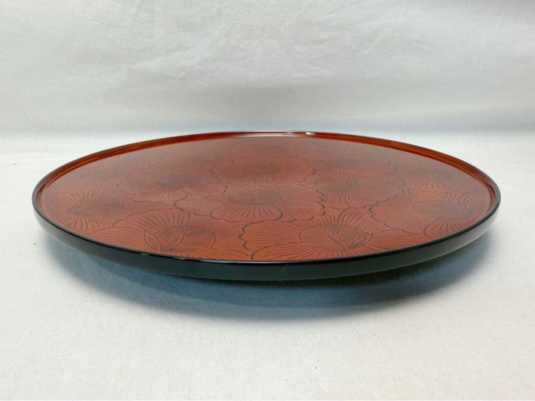 未使用 茶道具 塗師 好則造 輪島塗 牡丹文 干菓子盆 刻印 共布 共箱