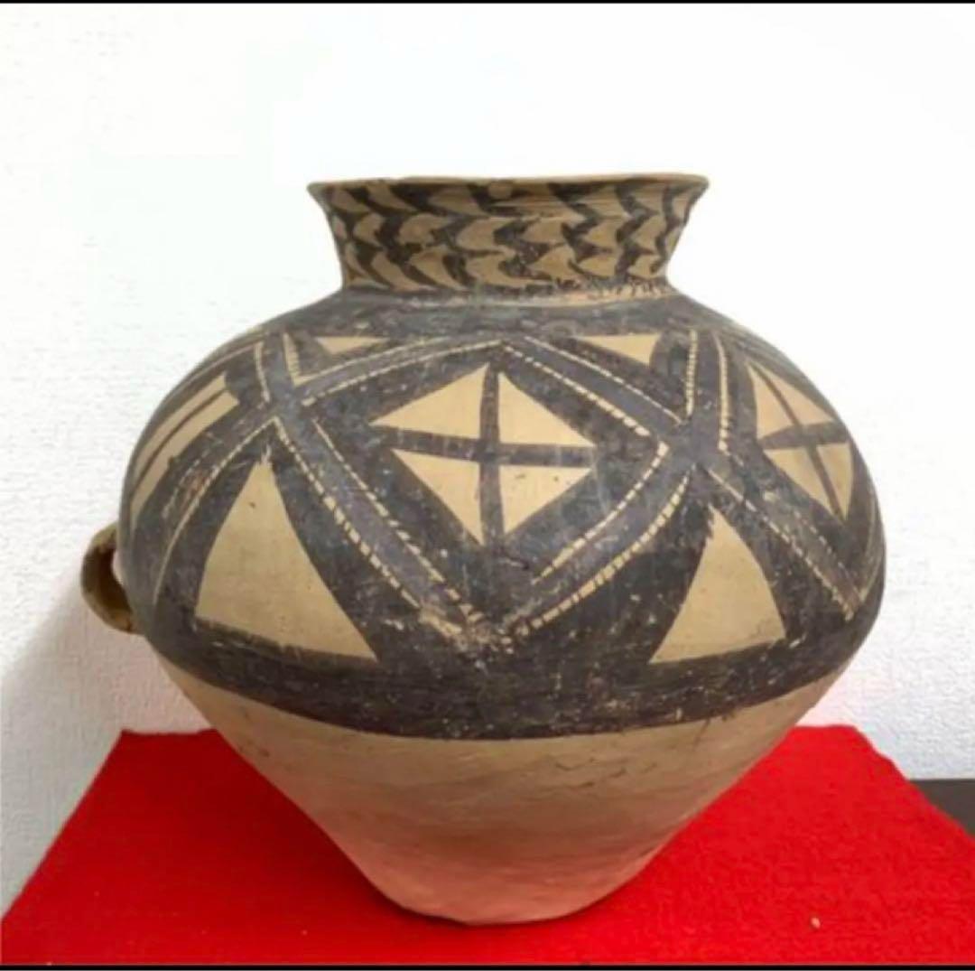彩陶 【中国彩陶双耳大壷 アンダーソン土器/出土品】紀元前五千年　共箱Y07