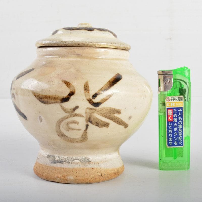 中国　宋　磁州窯　鉄絵　草文　蓋壷　時代箱付　M　R4797