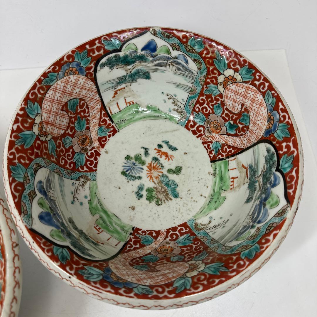 古伊万里　赤絵大鉢　２客　幅約22.8㎝　タサチ　東さ7-0420④