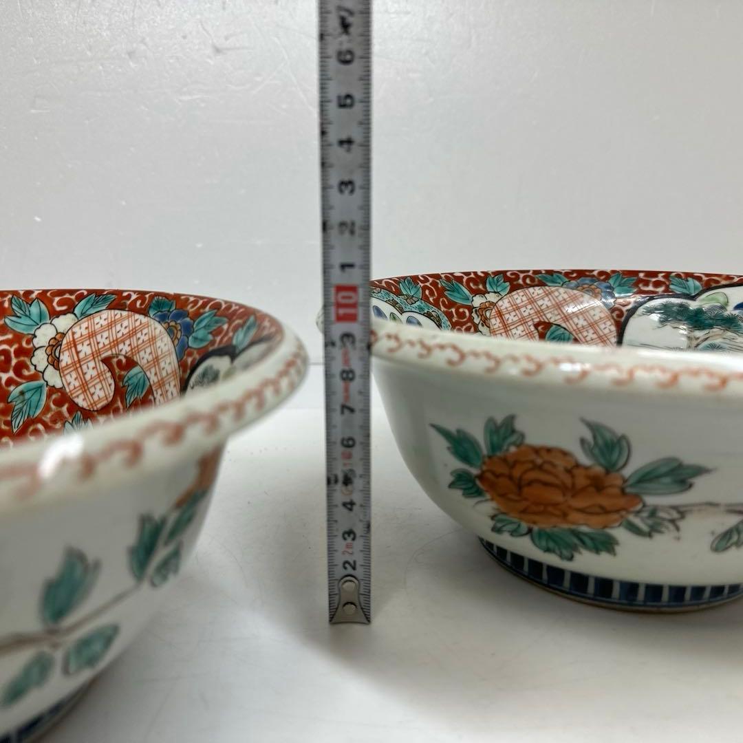 古伊万里　赤絵大鉢　２客　幅約22.8㎝　タサチ　東さ7-0420④