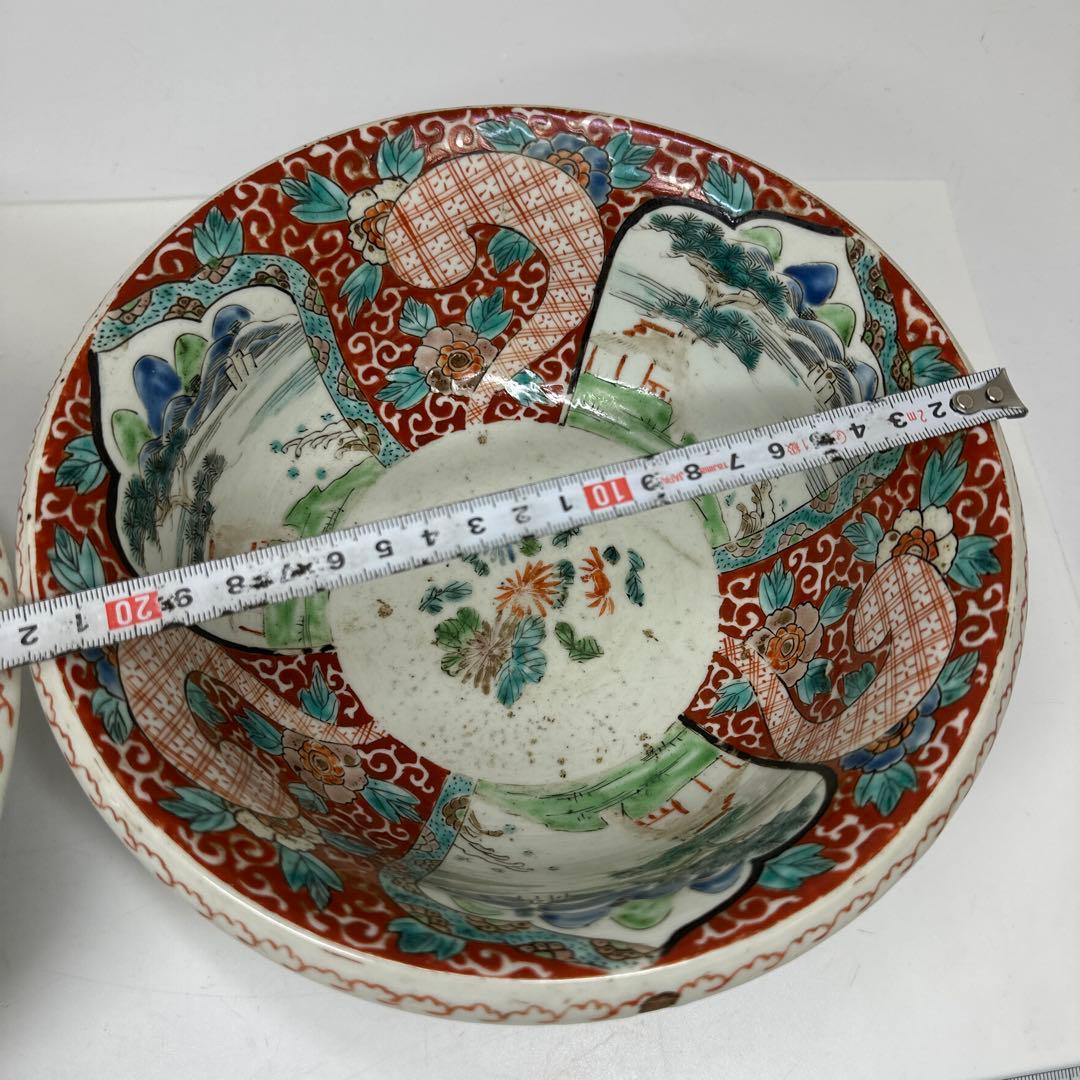 古伊万里　赤絵大鉢　２客　幅約22.8㎝　タサチ　東さ7-0420④