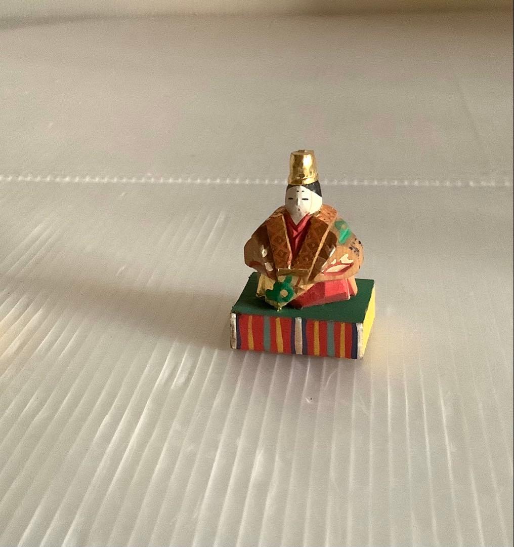 郷土玩具♪奈良一刀彫の豆雛♪金彩木彫彩色♪全体やけ擦れ色落ち♪アンティーク