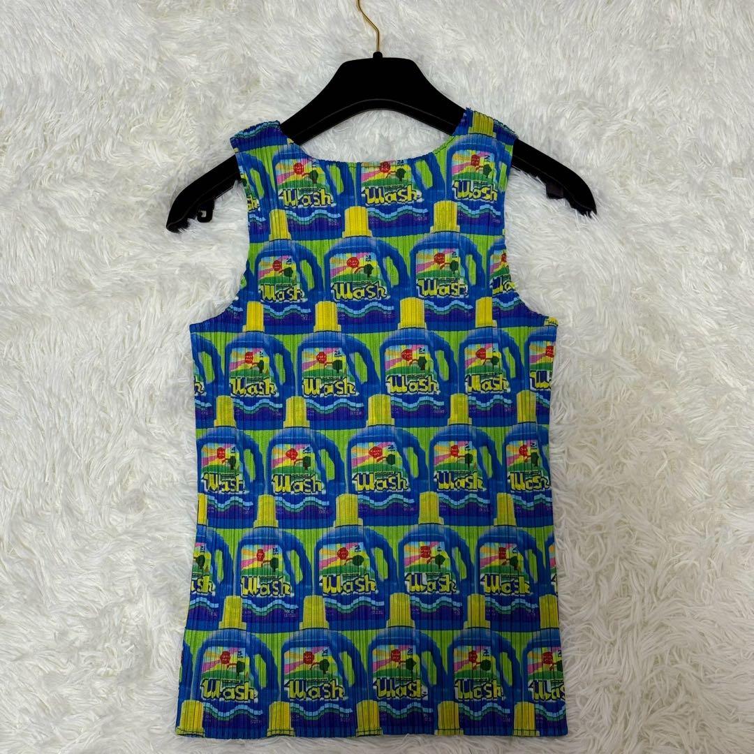 希少 プリーツプリーズ 洗剤柄 WASH ノースリーブ トップス 総柄 L相当