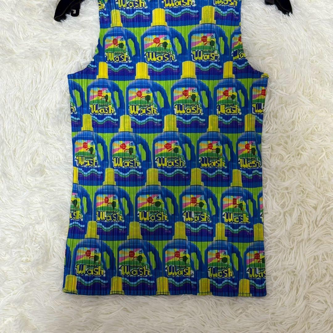 希少 プリーツプリーズ 洗剤柄 WASH ノースリーブ トップス 総柄 L相当