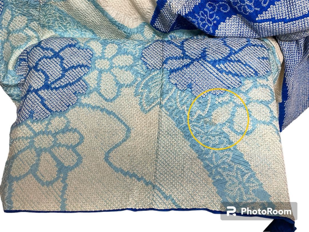 22141 【即購入OK】振袖　総絞りブルー系　呉服店誂え　セット可能【即発送】