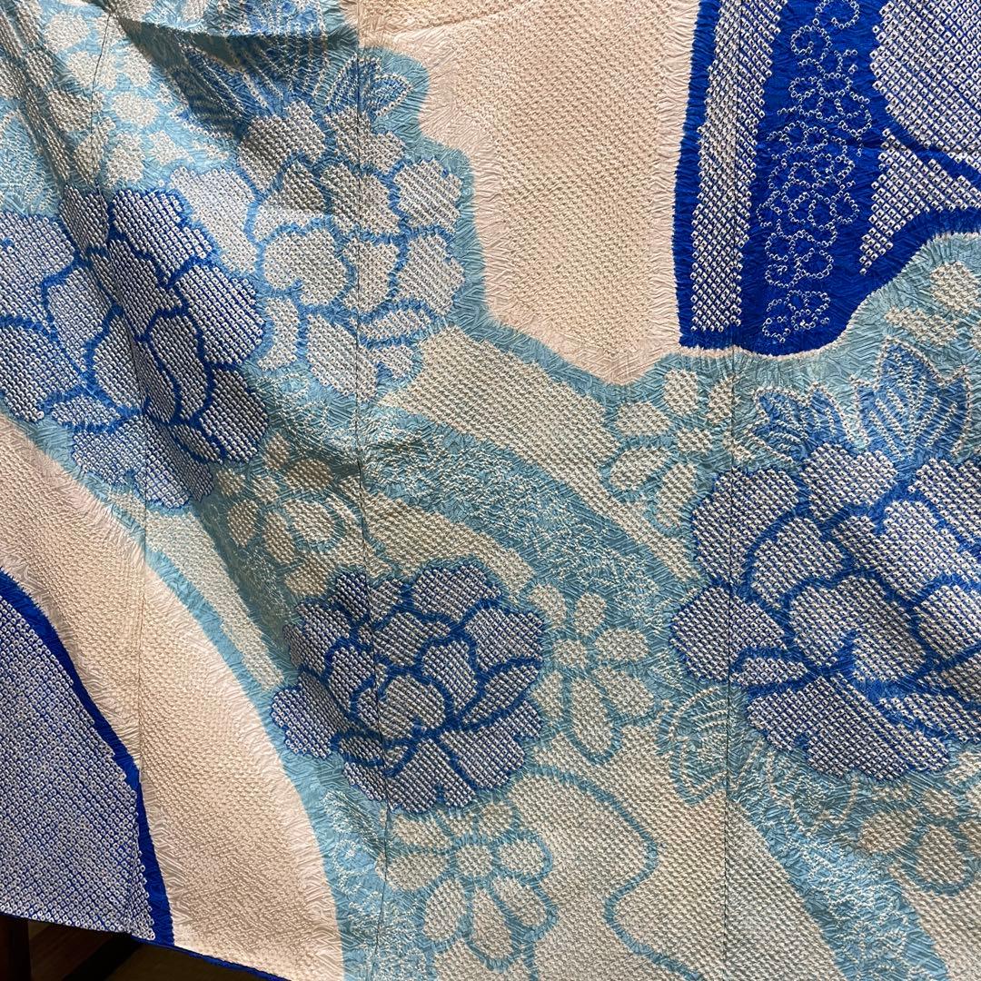 22141 【即購入OK】振袖　総絞りブルー系　呉服店誂え　セット可能【即発送】